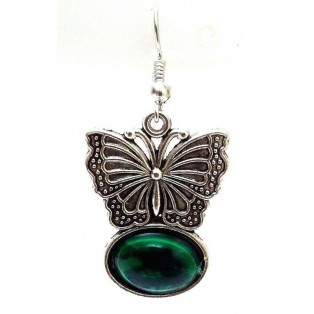 DARK GREEN BUTTERFLY Silver Oxidized Earring Hook Dangle Drop Fashion Novelty